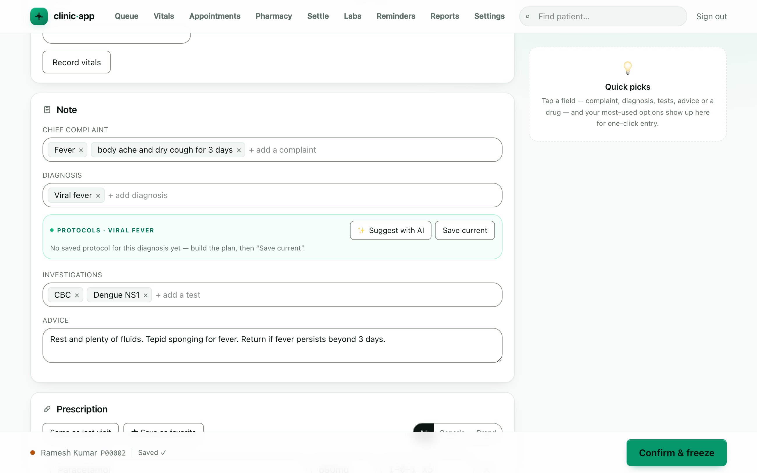 Remedz consult — note, diagnosis, safety-checked prescription and learned protocols